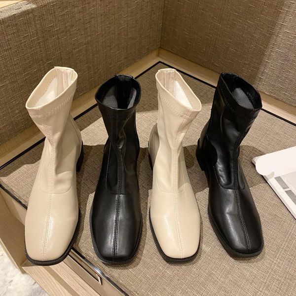 

winter boots lady round toe boots-women shoes luxury designer flat heel 2020 low rubber mid-calf fashion mid calf elegant, Black