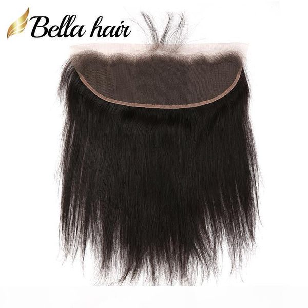 

13x4 lace frontal straight human hair bleached knots mongolian ear to ear lace frontal with baby hair natural color bella hair, Black;brown