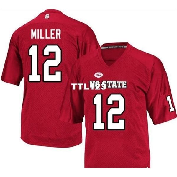 

2019 new 3740 nc state wolfpack brock miller #12 real full embroidery college jersey size s-4xl or custom any name or number jersey, Black