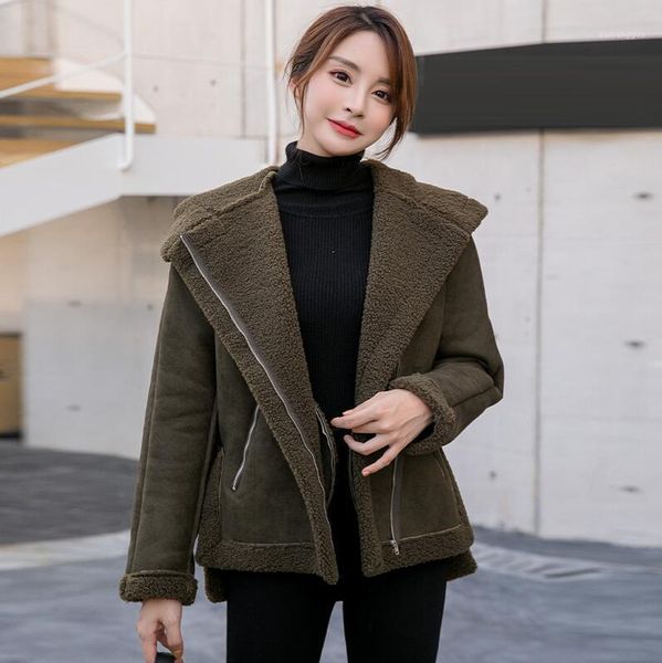 

winter suede faux pu leather jacket women lambswool thick short coats ladies 2019 autumn warm female coats new arrivals1, Black