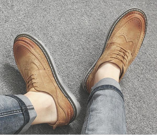 

lace up flange carved mens shoes spring and autumn dress retro leather shoes fashion office oxfords, Black