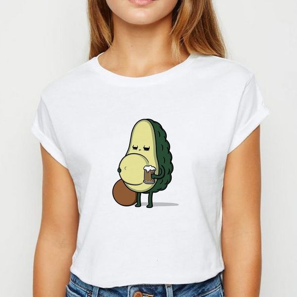 

fashion avocado drinking t shirt women oversize ropa mujer spring summer tshirt harajuku creative women's shirt o-collar t-shirt, White