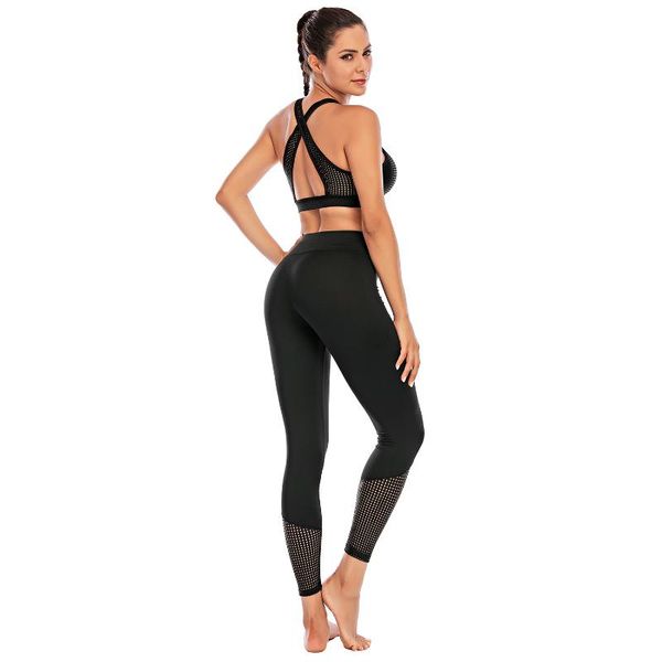

2021 new spot sports yoga suit women's quick drying tight sports leisure mesh splicing set, White;red