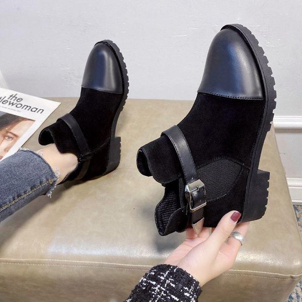 

fashion women boots autumn winter buckle shoes 2020 new round toe platform comfortable ankle boots for women puls size 35-43, Black
