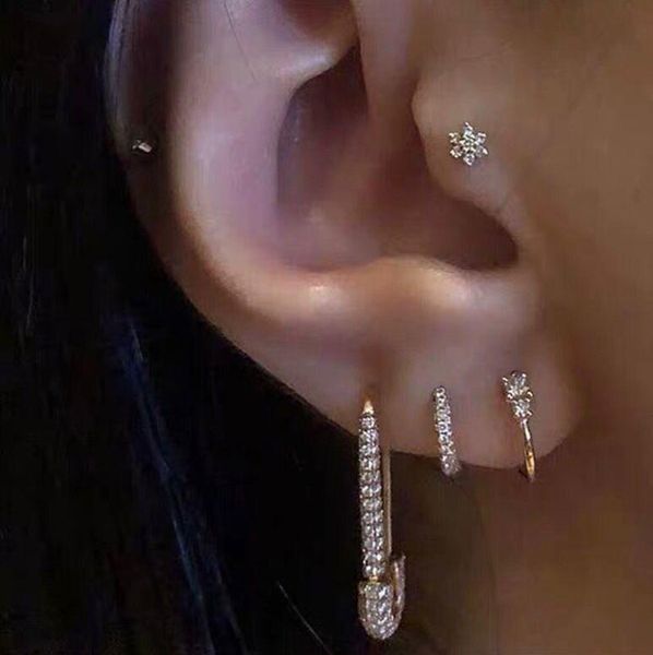 

2020 новый уникальный творческий paperclip циркон pin rhinestone безопасности серьги мода элегантные серьги мода elegant lady ювелирные изде, Golden;silver