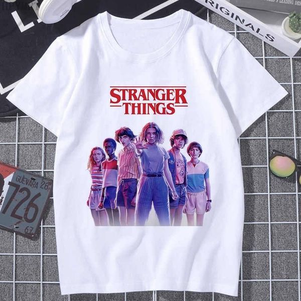 

stranger things print female t-shirt summer women's harajuku short-sleeved t shirt casual fashion o-neck large size t-shirt, White