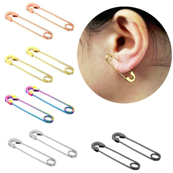 

12piece нержавеющей стали safey pin серьги для женщин очаровательная pin уха серьги мужчины панк earing уникальный пронзительный подарок юве, Slivery;golden