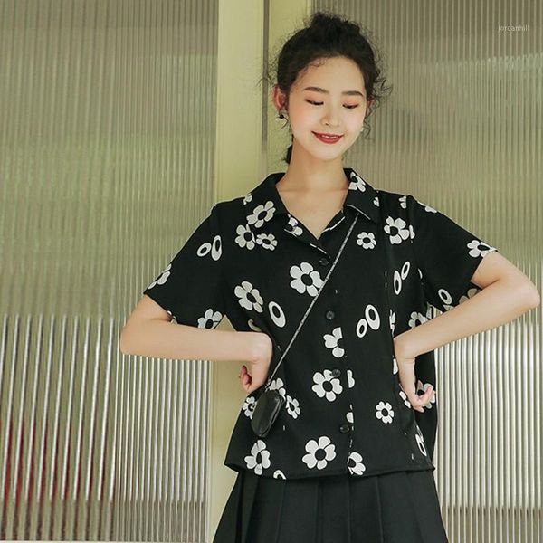 

women floral printed square collar casual short sleeve loose chiffon blouse summer women's clothing1, White