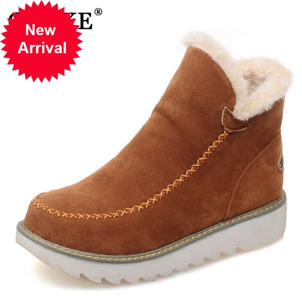 

2021 new gaoke size large 34-43 snow ankle boots female toe foot winter with woman's skin shoes iqep, Black
