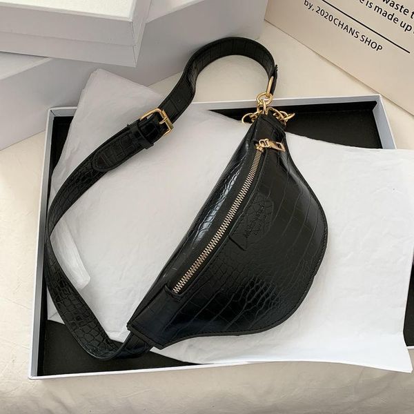 

leather women waist bag fashion waist belt chest bag ladies letter chain banana bumbag waterproof phone pouch