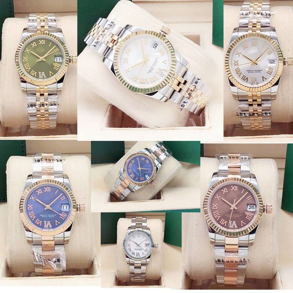 

classic 31mm ladies watch 6-digit synthetic diamond roman face stainless steel watches date waterproof watch fashion gift wristwatches, Slivery;brown