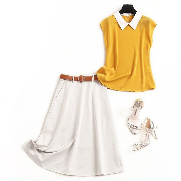 

only2020 летней моды европейской моды skirtcontrast цвета костюм юбка лацкане рубашки-линии юбка 2-х частей ремень 14846 g2ruu, Gray