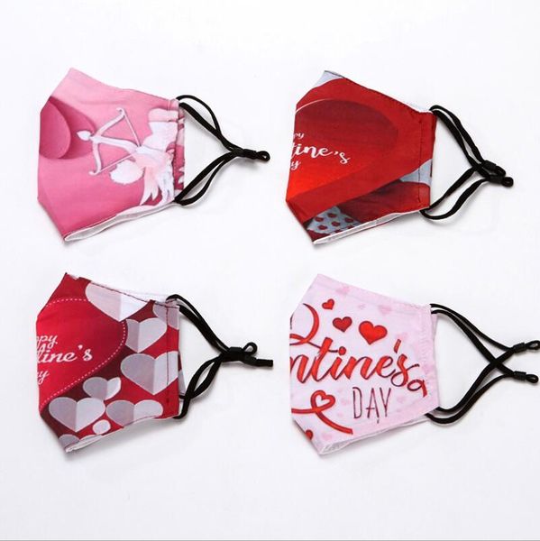 

2021 new valentines day mask romantic face masks couple happy valentines day masks dustproof printed red love adjustable mask, Silver