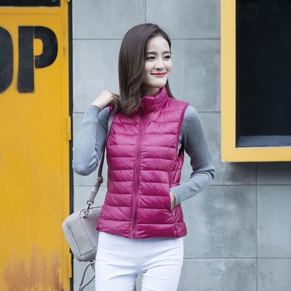 

women's vests zogaa 2021 winter 10 color light white duck down jacket female vest slim korean short paragraph loose large size, Black;white