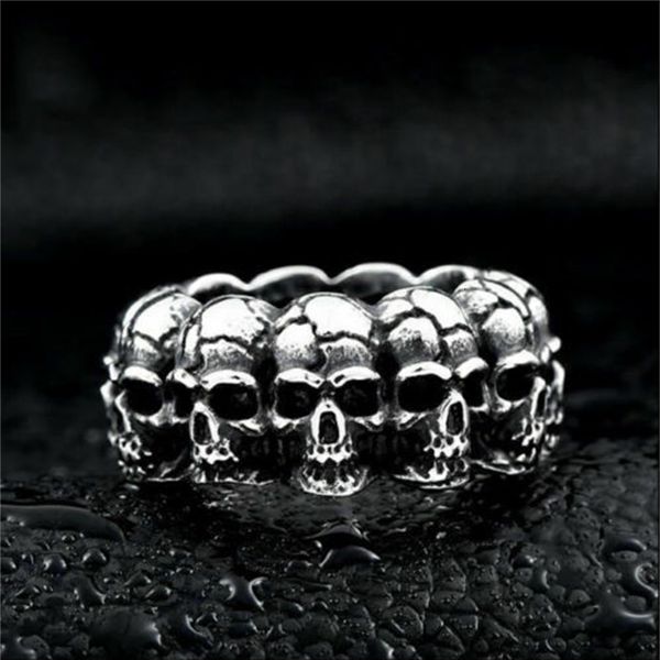 

skull cool gothic punk vintage stainless steel men jewelry finger ring size7-14, Silver