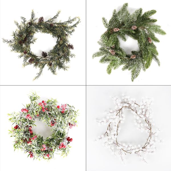 

cyuan green artificial plant with barries cones christmas wreath foliage garland xmas home door hanging decorations navidad 2020
