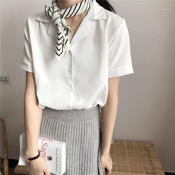 

summer fashion women's short sleeve blouse v neck korean style solid blouses office ladies young girl casual shirts 1, White
