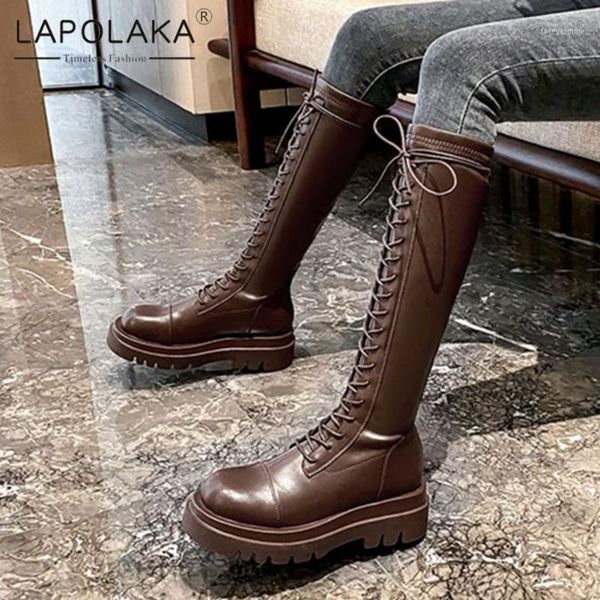 

boots lapolaka 2021 fashion platform skidproof comfy shoes woman female british style shoelaces concise knight ladies1, Black