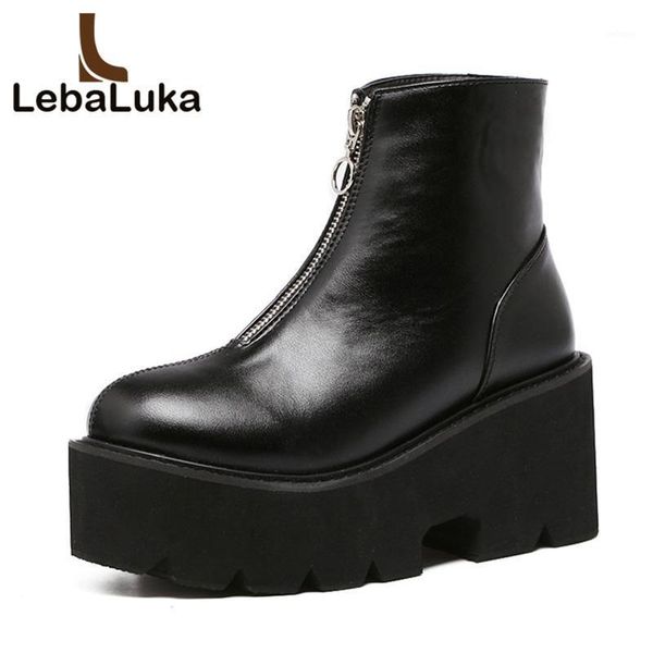 

boots tuyoki women platform high heel motorcycle zipper ankle thick heels punk warm shoes footwear size 33-431, Black
