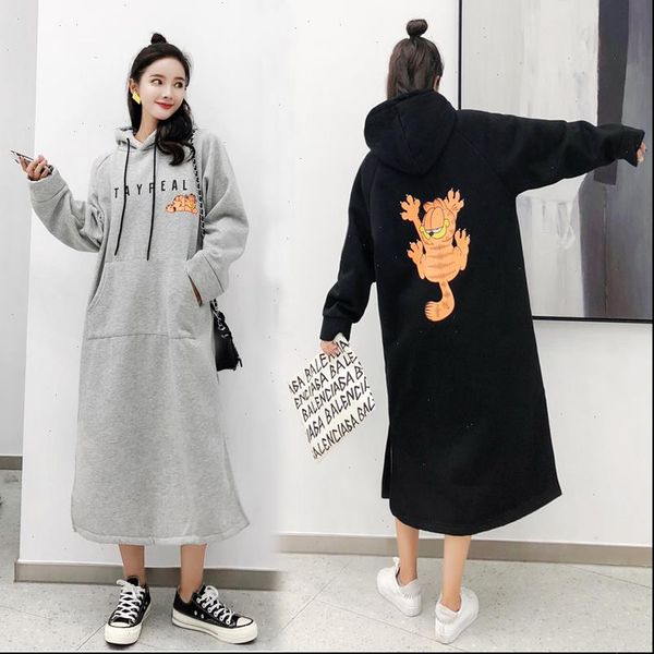 

2021 autumn winter women sweatshirt cartoon printed long hooded pullover loose plus size harajuku hoodies womens clothing, Black