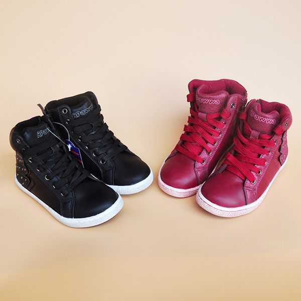 

new 1pair autumn fashion children shoes, kids pu leather girl shoes boot, Black;red
