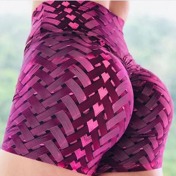 

yoga outfits women casual print elastic high waist push up fitness shorts running gym stretch sports short pants1, White;red