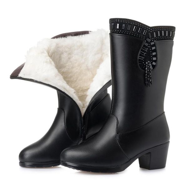 

boots zxryxgs brand shoes woman cold resistant keep warm wool snow 2021 winter women cow leather in-tube, Black