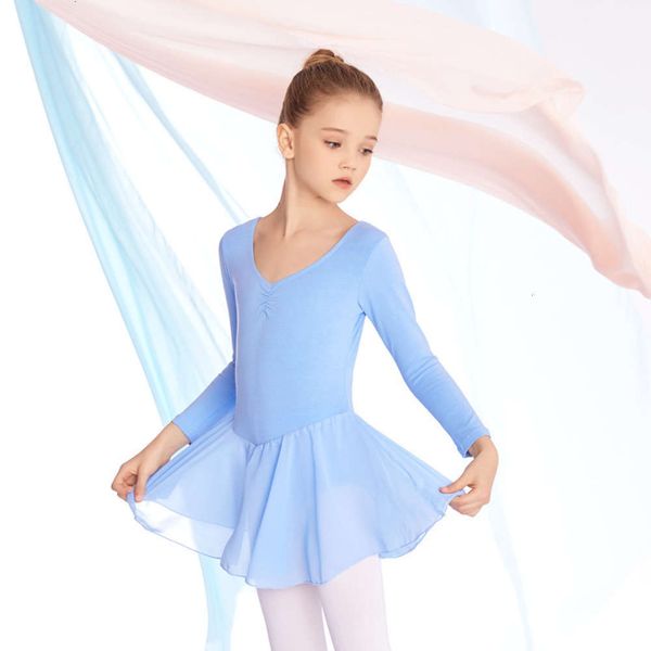 

autumn and winter girl long sve girls' training ballet skirt children's performance dance drs, Blue
