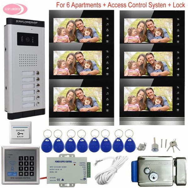 

video door phones entry system for home access control intercom 6 apartments 7inch color with electronic lock kit1