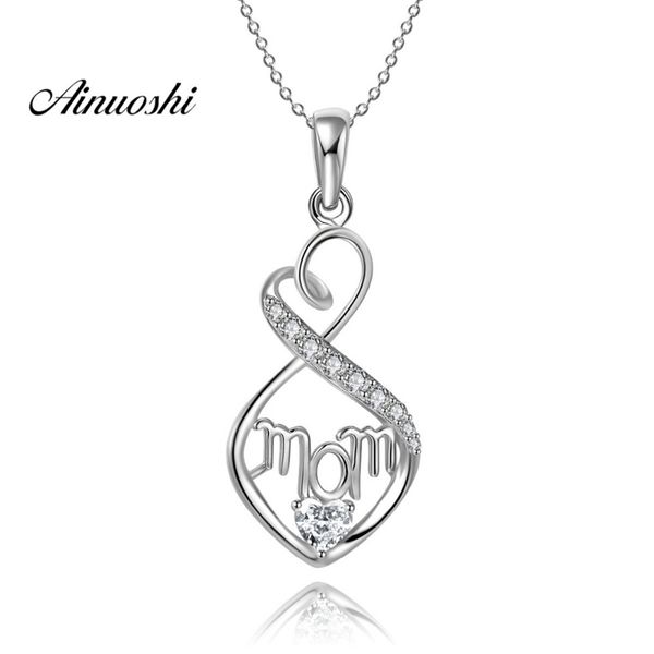 

ainuoshi 925 sterling silver pendant necklace for women twisted letter mom heart long chain necklace wedding collar de plata y200106