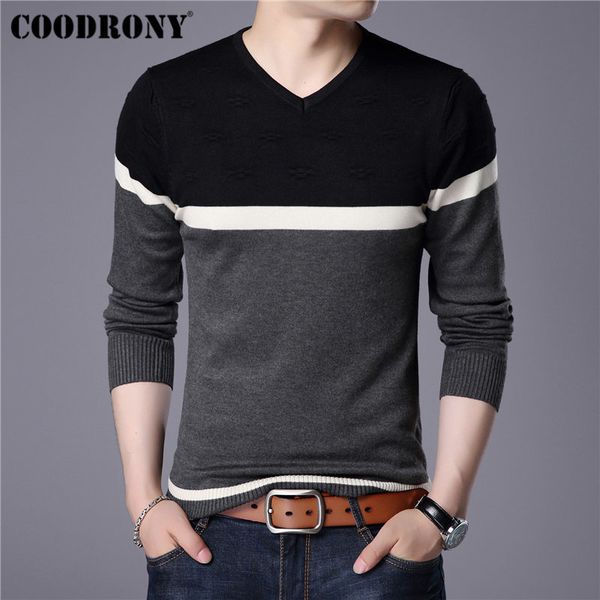 

coodrony 2019 весна осень хлопок свитер мужчин трикотаж рубашки мужские кашемировые свитера прицепные homme casual v-образным вырезом пулове, White;black