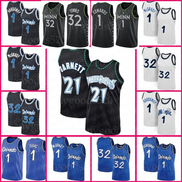 

anthony 1 edwards kevin 21 garnett jersey karl-anthony 32 towns minnesotas basketball tracy mohamed mcgrady penny bamba hardaway, Black;red
