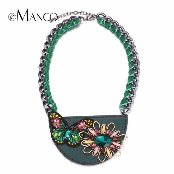 

emanco stylish cute butterfly flower geometric choker necklace for women green leather crystal bib necklace fashion jewelry y200323, Silver