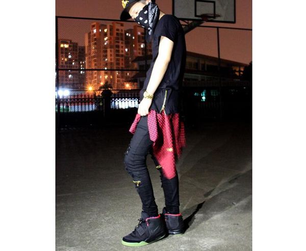 

us size knee zipper up pants men cool biker black and white mens distressed jeans ripped skinny slim fit denim, Blue