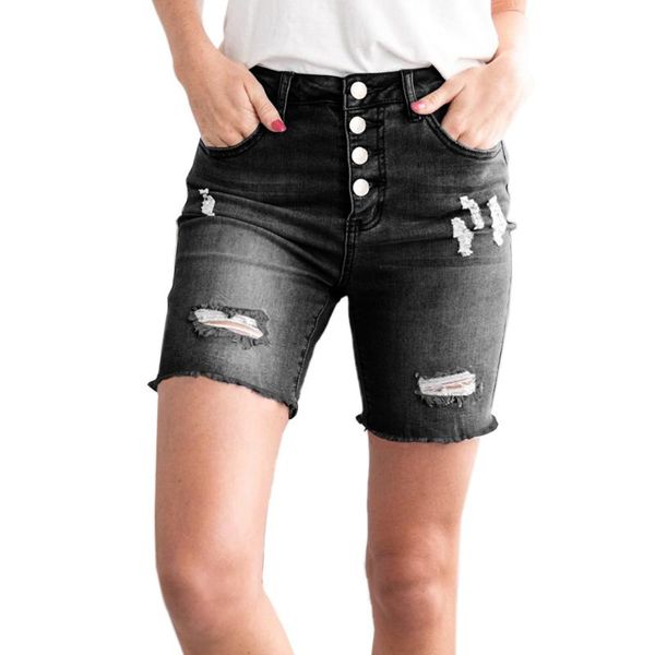 

button front distressed shorts button up closure front for convenient wearing, Blue