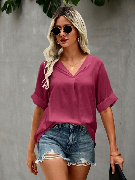 

batwing sleeve curved hem blouse g6ss#, White