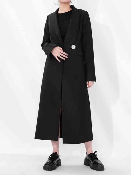 

women's trench coats [eam] women black single button long casual lapel sleeve loose fit windbreaker fashion spring autumn 2022 jx736 ce, Tan;black