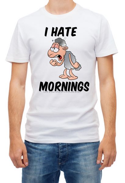 

i hate mornings white short sleeve t shirt for men's sport hooded sweatshirt hoodie