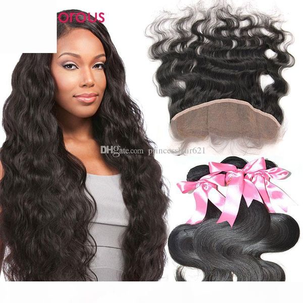 

glamorous 13x4 frontal lace closures with 3 bundles brazilian peruvian indian malaysian hair bundles body wave human hair with lace frontal, Black;brown
