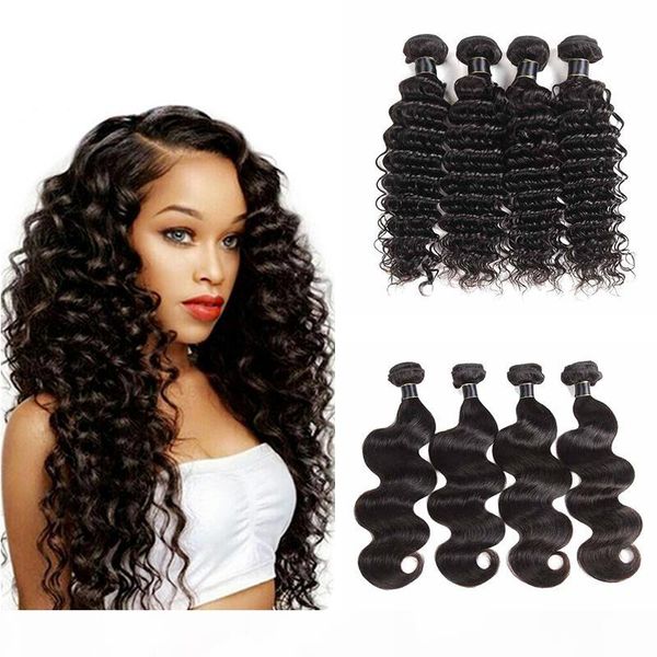 

8a brazilian deep wave hair bundle deals natural color 4 bundles brazillian body wave virgin human hair extensions no tangle, Black