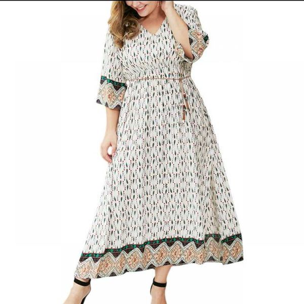 

plus size one-piece dress 2020 new fashion mid-long style side slit with belt vestidos dress floral green 3xl 4xl female, Black;gray
