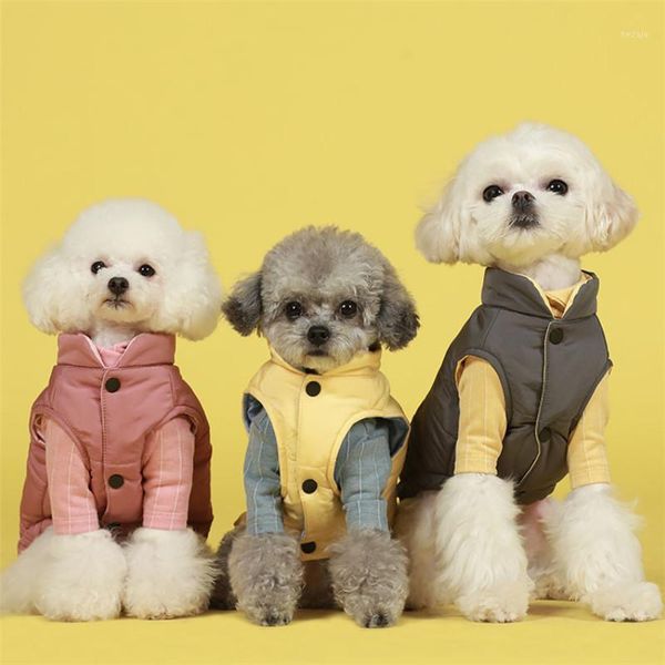 

dog jacket winter contrast color vintage two-legged vest cat clothes light weight warm pet outfit puppy coat1