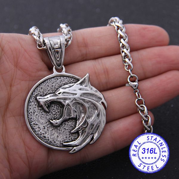 

yage stainless steel the wizard wolf head pendant necklace for geralt with a the wild hunt 3 figure tv 201014, Silver