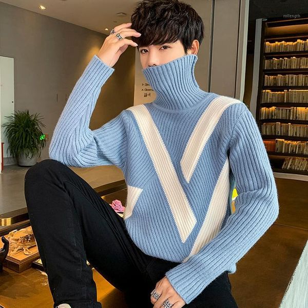 

new winter high neck sweater men fashion male christmas jumper turtleneck thick warm mens pullovers sweaters 1, White;black