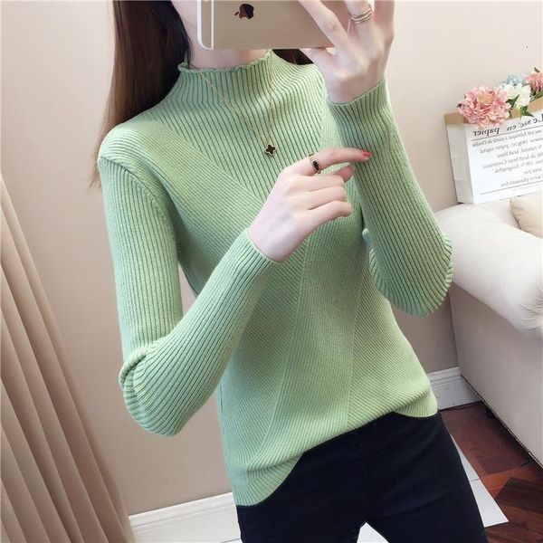 

casual solid half turtleneck women sweater long sleeve slim pale green sweater pullovers lady warm fall winter sweater, White;black