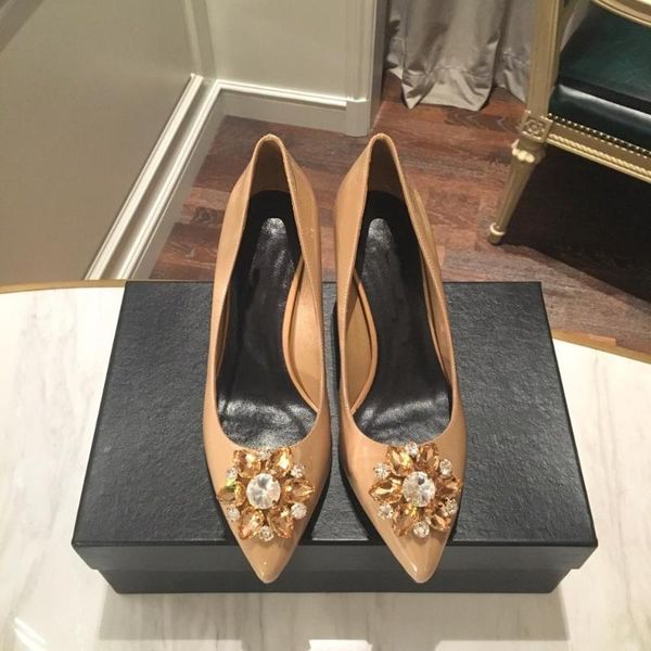 

spring/autumn shoes women genuine leather crystal women pumps high heels pointed toe pumps zapatos de mujer, Black