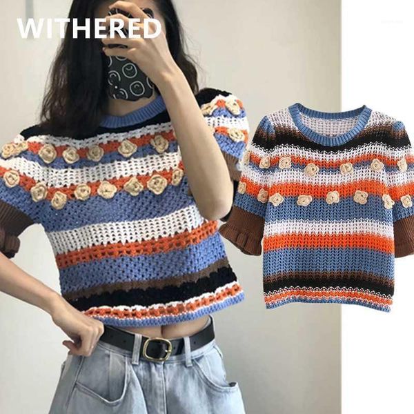 

withered ins fashion blogger inide folk vintage knitted floral summer sweaters women pull femme sweaters women pullovers 1, White;black