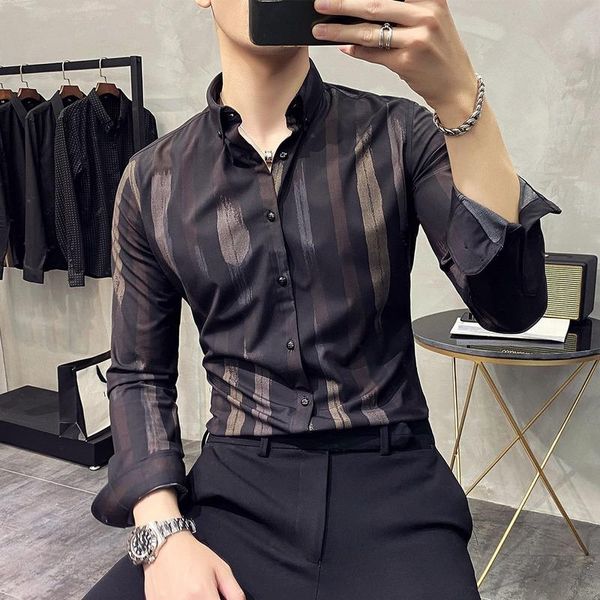 

men's striped shirt 2021 spring business fashion casual shirt slim long sleeve wrinkle men's clothing, White;black