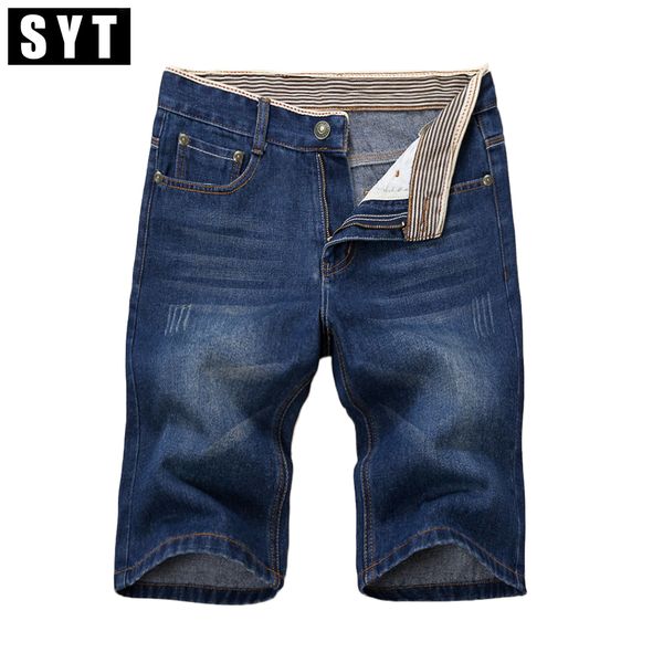 

wholesale- syt new arrivals mens jeans classic casual knee length slim regular fit elasticity cotton high stretch denim shorts v7s1s019, Blue