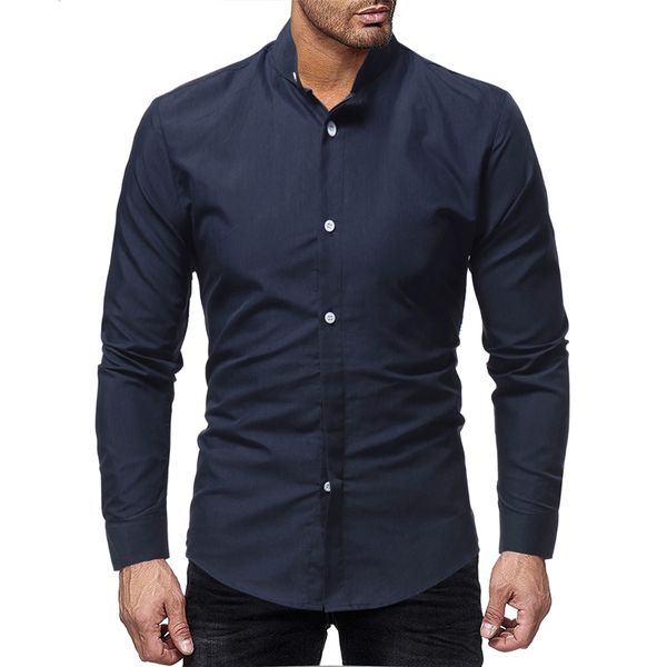 

brand fashion male long-sleeves lined standing collar men's leisure mens shirts slim men shirt, White;black